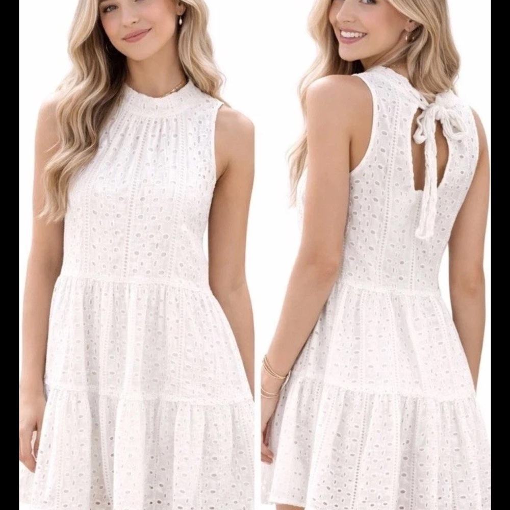 Mud Pie White Eyelet Dress Juniors Large Boho Cottagecore